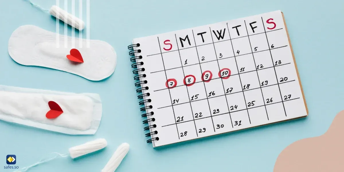 a picture of Menstrual calendar, tampons and pads