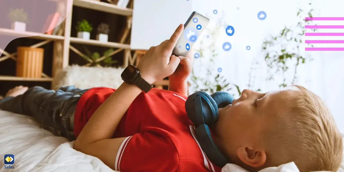 Child lying on bed getting likes on social media